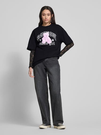 REVIEW Oversized T-shirt met labelprint Zwart - 1
