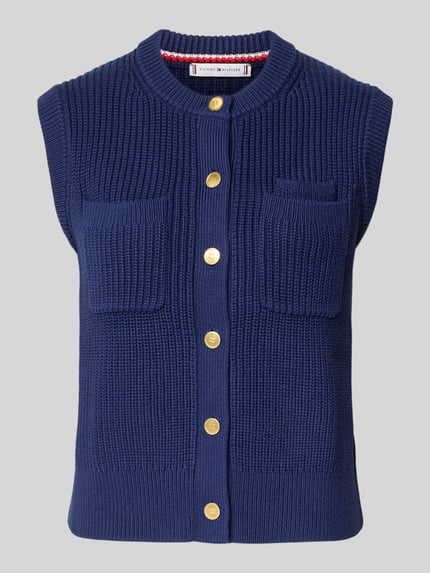Produktfoto, Regular Fit mouwloos vest uit puur katoen van Tommy Hilfiger, look: effen, knoopsluiting, borstzakken, logo-applicatie, knitwearstructuur