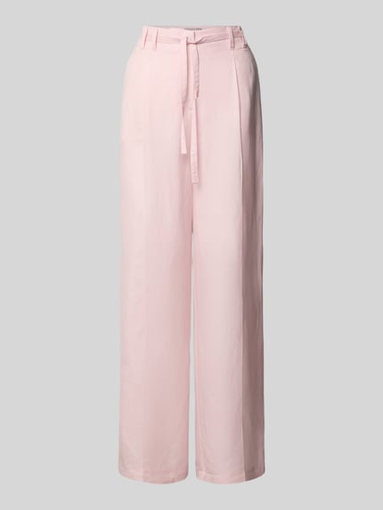 Productfoto, Wide Leg Hose aus Leinen-Mix mit Gürtel van Christian Berg Woman Selection, dames broek linnenmix met viscose, wide leg, riem, haakjessluiting, bandwijdte maat 36: 38 cm, binnenbeenlengte maat 36: 80 cm, lichtroze, gladde structuur