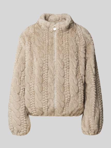 Produktfoto, Teddyjacke mit strukturierter Oberfläche von s.Oliver BLACK LABEL in Beige, Fleece-Optik, Langarm, Stehkragen, metallische Akzente
