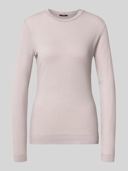 Produktfoto, Longsleeve aus Lyocell-Mix mit Rundhalsausschnitt von windsor., jasnoróżowy, krój slim fit, detal z logo, dodatek wełny, Długość tyłu w rozmiarze 36: 63 cm, delikatna faktura
