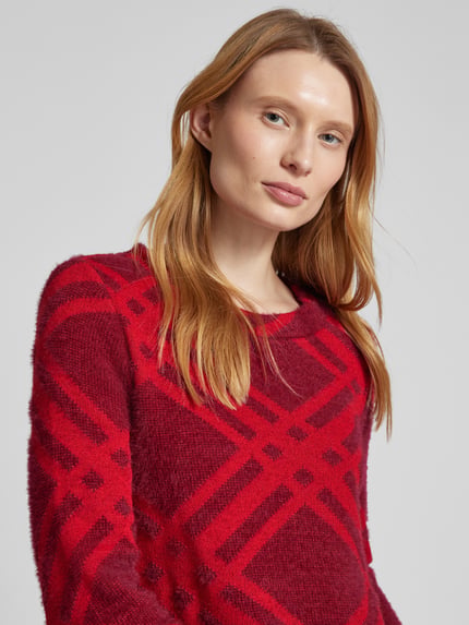 Street One Sweter z dzianiny z prążkowanym, okrągłym dekoltem Ciemnoczerwony 3