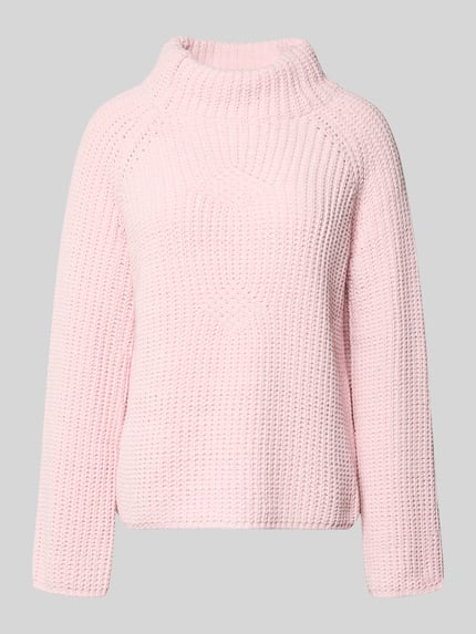 Produktfoto, Gebreide pullover met opstaande kraag en grof tricot, Model 'Basic Chenille' van monari, regular fit, lichtroze kleur, ruglengte maat 36: 61 cm, mouwlengte maat 36: 56 cm.