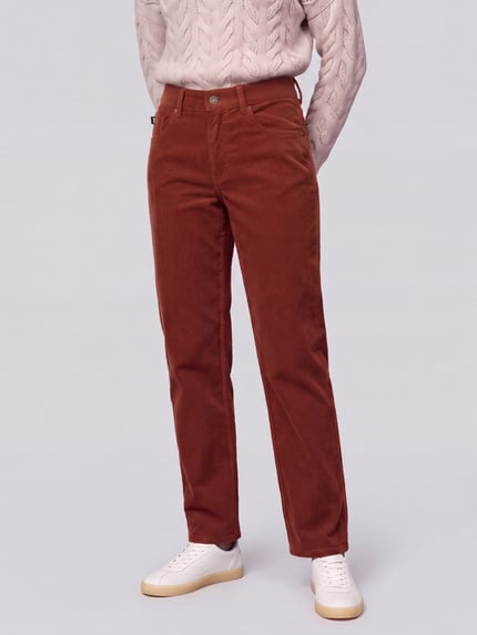 MAC Regular Fit Cordhose mit Bundfalte Modell 'Gina Straight' Terra 4