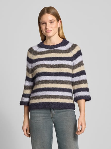 FREE/QUENT Sweter z dzianiny o kroju regular fit z rękaw o dł. 3/4 model 'Grslulu' Fioletowy melanż 4