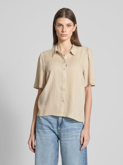 VILA Regular Fit Hemdbluse aus Viskose-Leinen-Mix Modell 'PRICIL' Beige 4