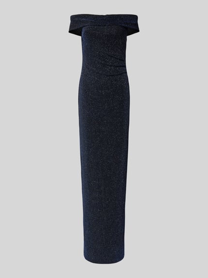 Christian Berg Cocktail Abendkleid mit Carmen-Ausschnitt Metallic Blue 2