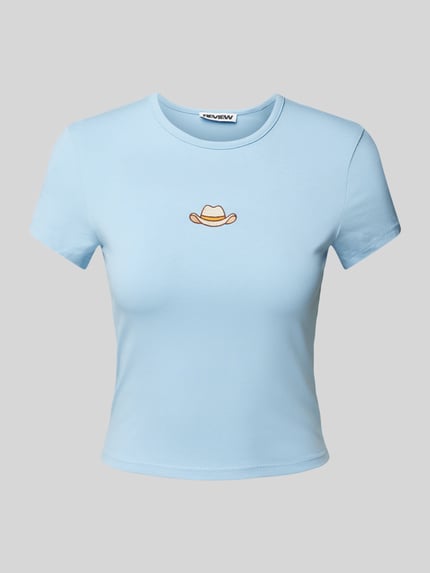 REVIEW T-shirt met labelstitching Lichtblauw - 2