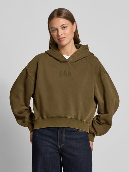 GAP Bluza z kapturem cropped z nadrukiem logo Zielony 4