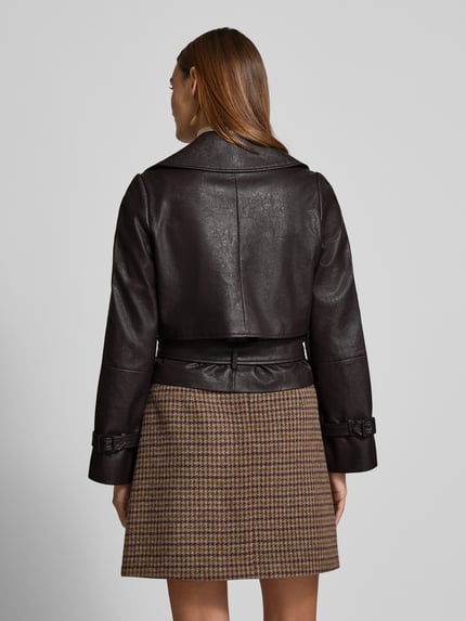 Oui Jack in leerlook met reverskraag en riem Donkerbruin - 5