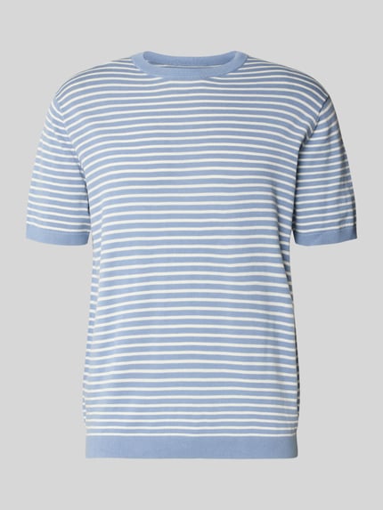 Produktfoto, gebreid shirt met streepmotief van puur katoen, regular fit, ronde hals, Christian Berg Men, blauw-wit, maat M