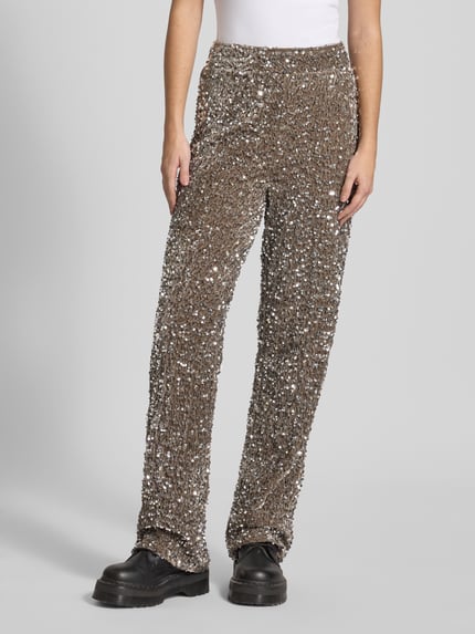 PIECES Weite Hose mit Paillettenbesatz Modell 'KAM' Anthrazit 4