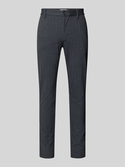 Produktfoto, Slim Fit Chino aus Viskose-Mix Modell 'MARK' von Only & Sons, dunkelgrau kariert, Gürtelschlaufen, Knopfverschluss, Eingrifftaschen