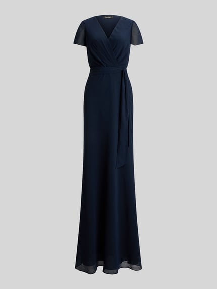 Lauren Ralph Lauren Avondjurk met strikceintuur en V-hals Donkerblauw - 2