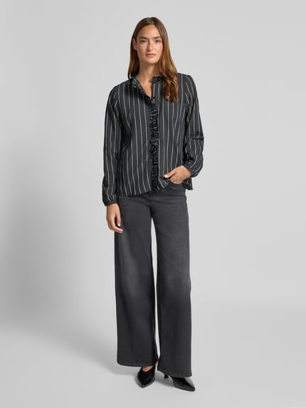 MOS MOSH Blouse van viscosemix met ruches, model 'Billy' Donkergrijs - 1