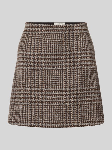 Produktfoto, Slim Fit Mini-Rock aus Woll-Mix von Marc O'Polo in braun-grauem Allover-Karomuster, gestrickte Struktur, Mini-Länge, unifarben Optik