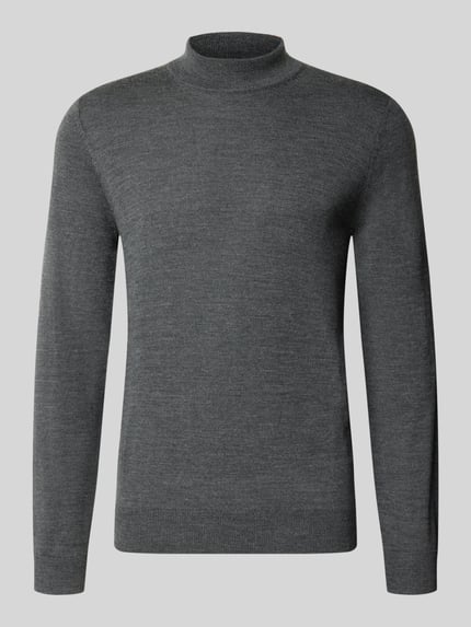 Produktfoto, Regular Fit Turtleneck aus wolmix von Christian Berg Men in antraciet, ribboorden, lange mouw, heren shirt met lange mouwen