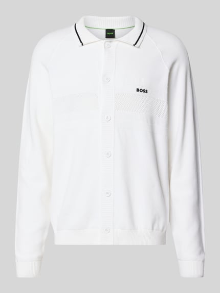 BOSS Green Kardigan rozpinany w kroju regular fit z czystej bawełny z kołnierzykiem polo Biały 2