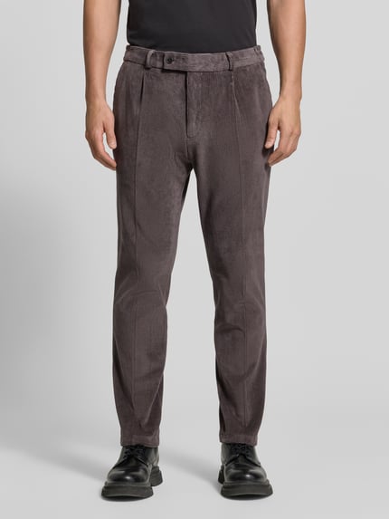 Zuitable Slim Fit Hose aus Baumwoll-Mix in Cord-Optik Modell 'Cliffer' Dunkelbraun 4