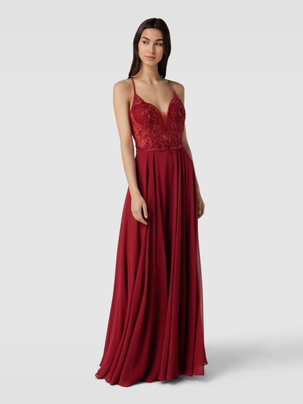 LUXUAR FASHION Sukienka wieczorowa z kwiatową koronką Czerwony 1