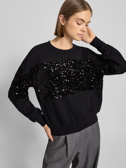 PIECES Regular fit sweatshirt van katoenmix met pailletten, model 'NANCY' Zwart - 3