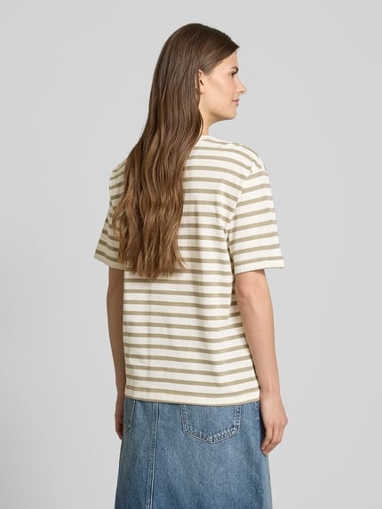 Jake*s Casual T-shirt met geribde ronde hals Lindegroen - 5