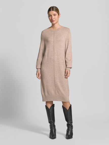 Christian Berg Woman Knielanges Strickkleid mit Rundhalsausschnitt Mittelbraun Mel 4
