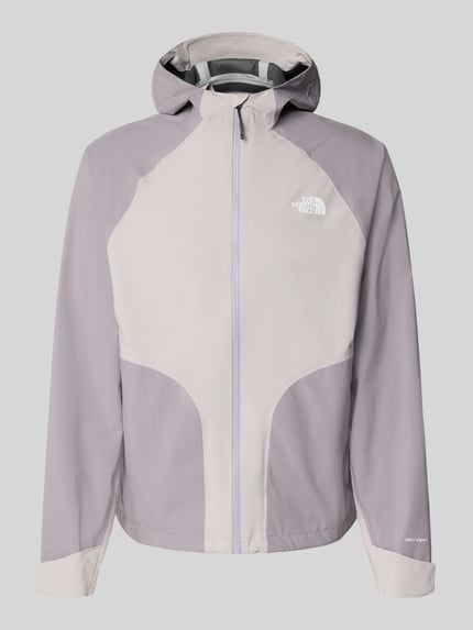 Produktfoto, Regenjacke mit Logo von The North Face in Flieder und Hellgrau, Reißverschluss, Regular Fit, glatte Textur, Kapuze, Herrenmodell