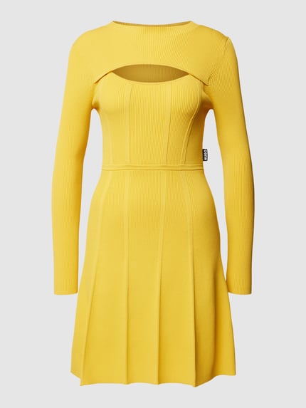 HUGO Gebreide jurk met labeldetail Mosterdgeel - 2