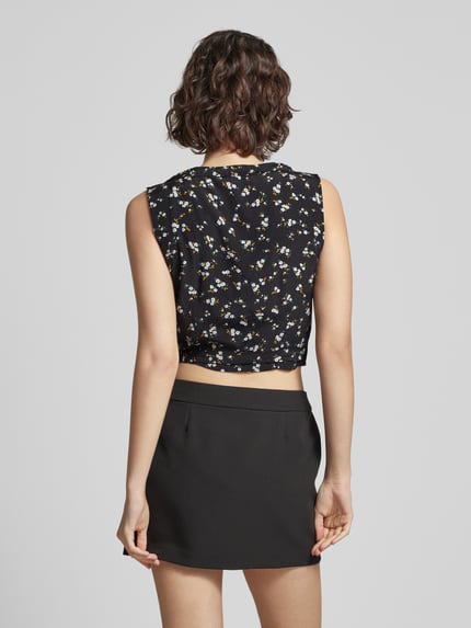 Tommy Jeans Cropped Wickelbluse mit floralem Muster Black 5