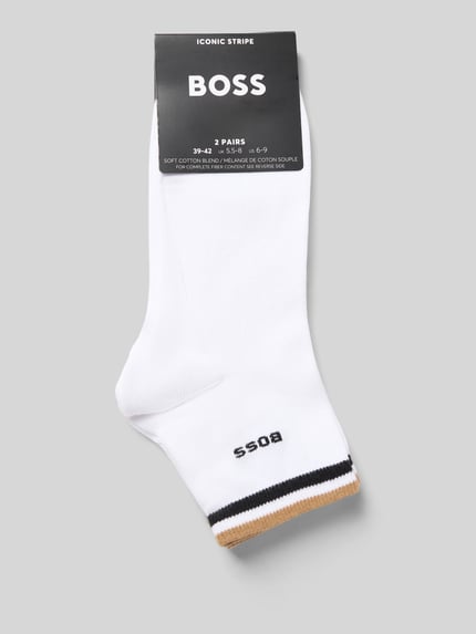 Produktfoto, Socken mit Label-Print im 2er-Pack von BOSS aus Mieszanka bawełny z dodatkiem streczu, paski w kontrastowym kolorze, prążkowany ściągacz