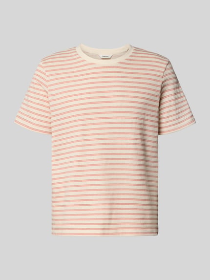 Produktfoto, Regular Fit T-Shirt aus Baumwoll-Mix Modell 'KEVIN' von SELECTED HOMME mit Optik: Allover-Muster, gestreift, Rundhals, Kurzarm, Feinstrick
