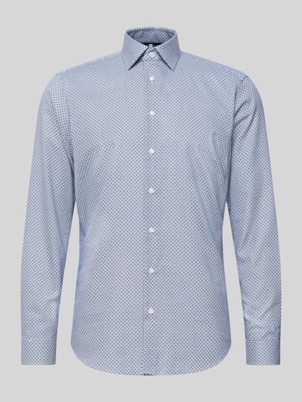 Produktfoto, Regular Fit Business Hemd aus Baumwolle mit Kentkragen von Christian Berg Men, blau gemustert, lange mouwen, knoopsluiting, katoen, regular fit, kentkraag, 78 cm ruglengte, 47 cm schouderbreedte, 65 cm mouwlengte