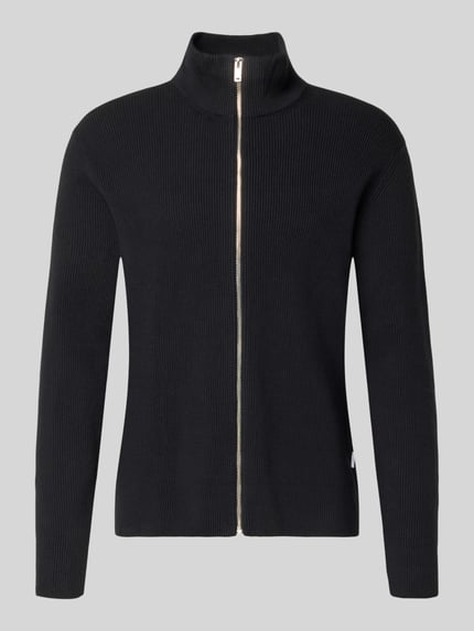 Produktfoto, Cardigan mit Stehkragen und Reißverschluss von Lindbergh in Schwarz, Regular Fit, Ripp-Optik, Baumwoll-Mix, Vorderansicht