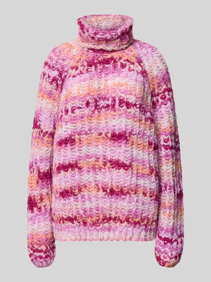 Produktfoto, Strickpullover mit Rollkragen van Smith and Soul in roze, oranje en wit grofgebreid materiaal-mix met alpaka, relaxed fit