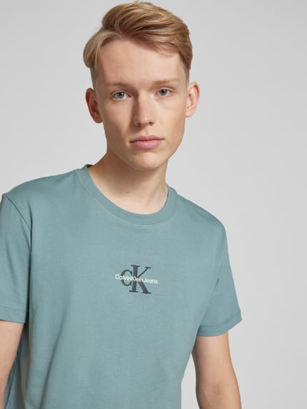 Calvin Klein Jeans T-shirt met labelstitching Rookblauw - 3