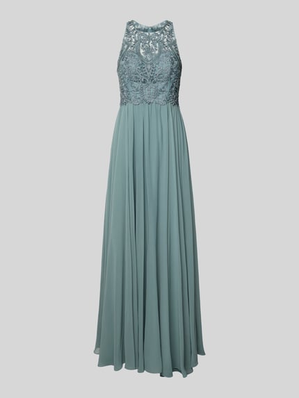 Produktfoto, Abendkleid mit Strasssteinen von LAONA, aus Tüll, taillierter Schnitt, florale Spitze, ärmellos, Rundhalsausschnitt, 148 cm Rückenlänge, blickdichter Unterrock, Nahtreißverschluss am Rücken, Farbe Mint, feine Textur