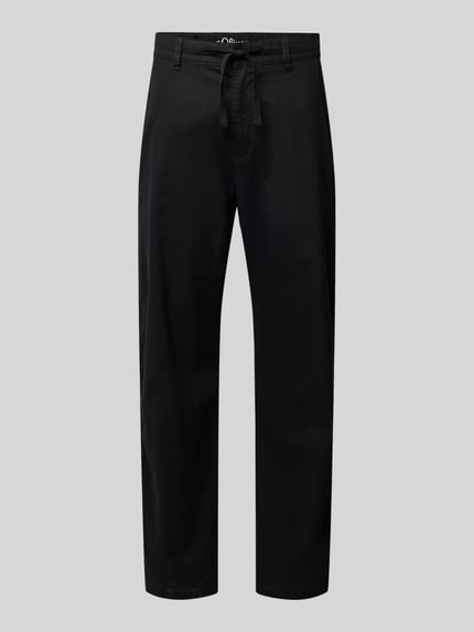 Produktfoto, Relaxed Fit Hose aus Leinen-Baumwoll-Mix van s.Oliver RED LABEL in effen zwart, mid waist, webstructuur, met riemlussen, steekzakken en achterzakken