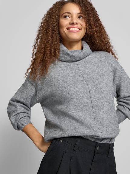 PIECES Rollkragenpullover mit Teilungsnaht Hellgrau 3