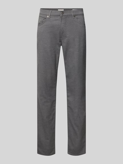 Produktfoto, Stoffhose aus Baumwoll-Mix mit Viskose-Anteil Modell 'Cadiz' von Brax in Melange-Optik, Straight Fit, graue Webstruktur, 5-Pocket-Design