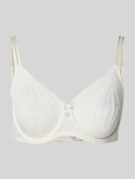 Produktfoto, Minimizer-BH aus Spitze von LASCANA in Weiß, feine Spitzenstruktur, Elastischer-Material-Mix, Zierschleife, Hakenverschluss auf der Rückseite
