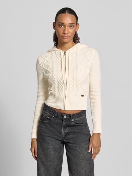 GUESS Jeans Kardigan o kroju slim fit z mieszanki bawełny i wełny z wzorem warkoczowym Écru 4