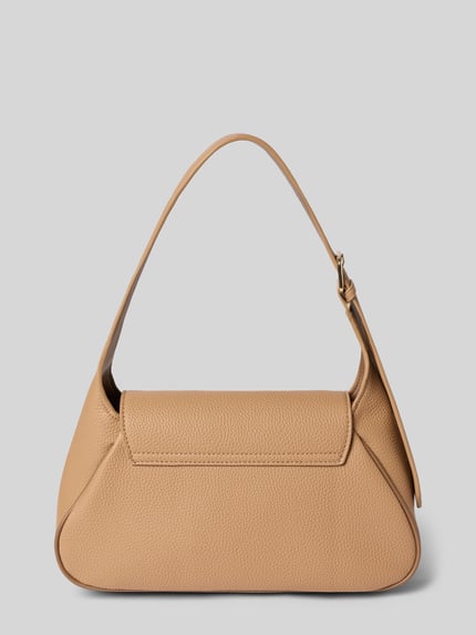 Productfoto, beige structuurmotief, goudkleurige details, Shoulder Bag met ritssluiting model 'DAPHNE' van VALENTINO BAGS, verstelbare schouderriem, magneetsluiting, binnenvak met rits, 22x16x9 cm, riemlengte 50 cm