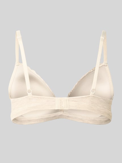 Produktfoto, cremefarbener BH ohne Bügel mit Spitzendetails von Jake*s Casual, glatte Textur und feine Spitze, Rückansicht