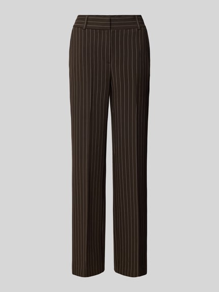 Produktfoto, braune Wide Leg Anzughose mit weißen Streifen, glatte Textur, Modell 'Rita' von Selected, Damen Anzughose