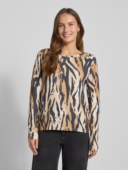 monari Shirt met lange mouwen en geribde ronde hals Cognac - 4