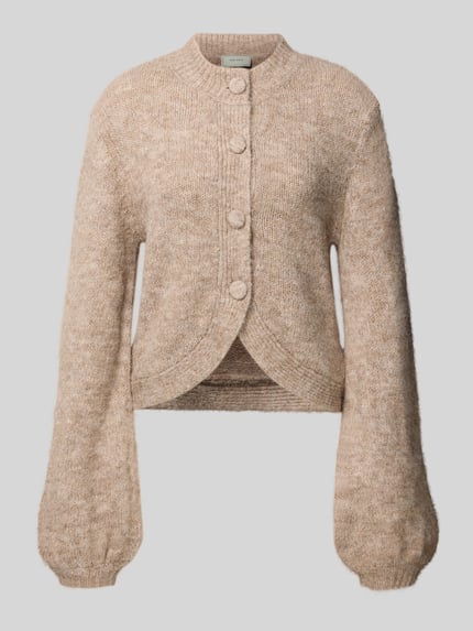 Produktfoto, Strickjacke mit Stehkragen Modell 'Gio Fluffy' von Neo Noir, beige meliert, Knopfleiste, Material-Mix mit Baumwoll-Anteil, Regular Fit