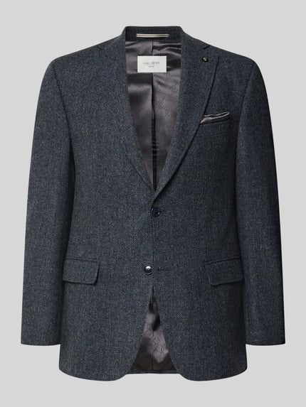 Produktfoto, Slim Fit Sakko mit Viskose-Anteil Modell 'Theo' von Carl Gross, Mieszanka materiałów z dodatkiem wiskozy, krój slim fit, kołnierz z połami, brustasza i kieszenie z patką, listwa z 2 guzikami, poszetka, długość tyłu w rozmiarze 50: 74 cm, szerokość w rozmiarze 50: 45 cm, długość rękawów w rozmiarze 50: 65 cm