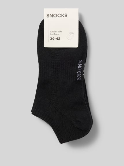 Produktfoto, Socken mit Logo-Stitching im 2er-Pack von Snocks, schwarze Socken aus Baumwoll-Mix mit elastischem Bund für Herren