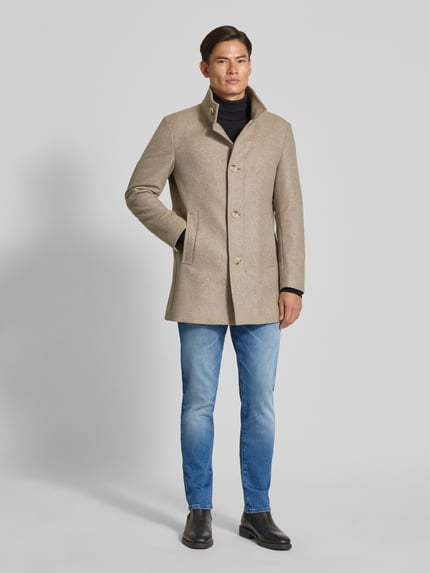 Strellson Regular fit lange jas met opstaande kraag, model 'Finchley' Beige - 1